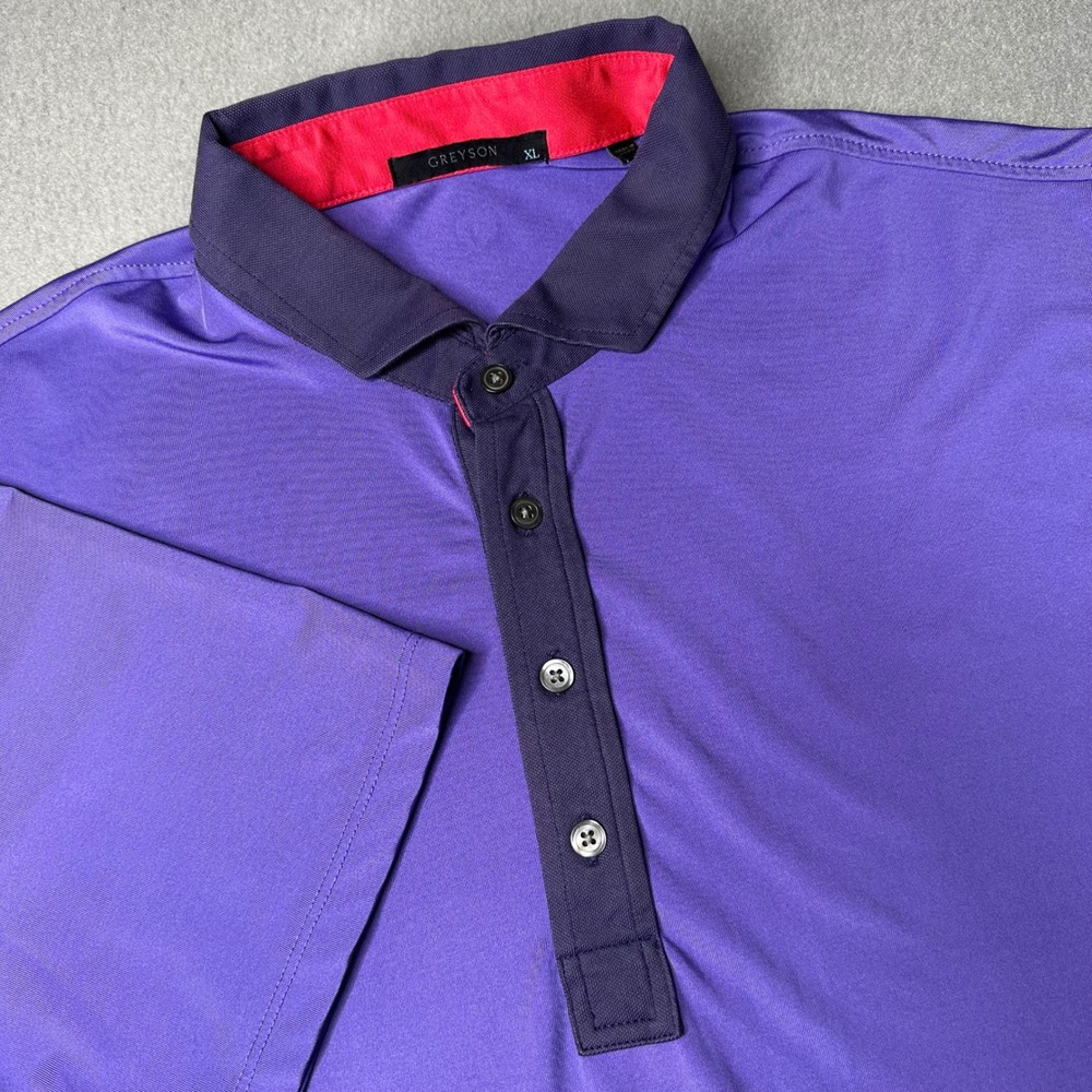 Greyson Polo Shirt Mens XL Purple Short Sleeve Performance Golf Wolf Logo